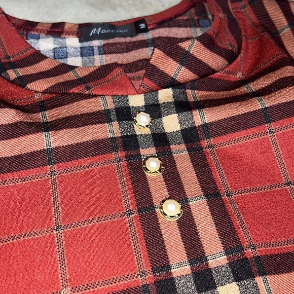 Retro Check Plaid Long Sleeve w Faux Sleeve Pearl Button Size Medium P2P 20-21” - Picture 6 of 10